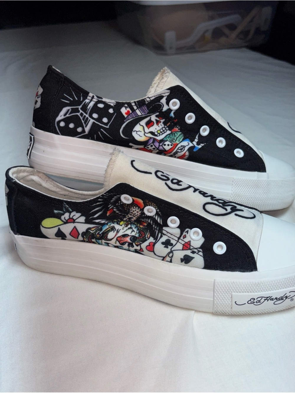 Ed Hardy Black and White Slip-On Graphic Athletic Sneakers - Picture 6 of 13